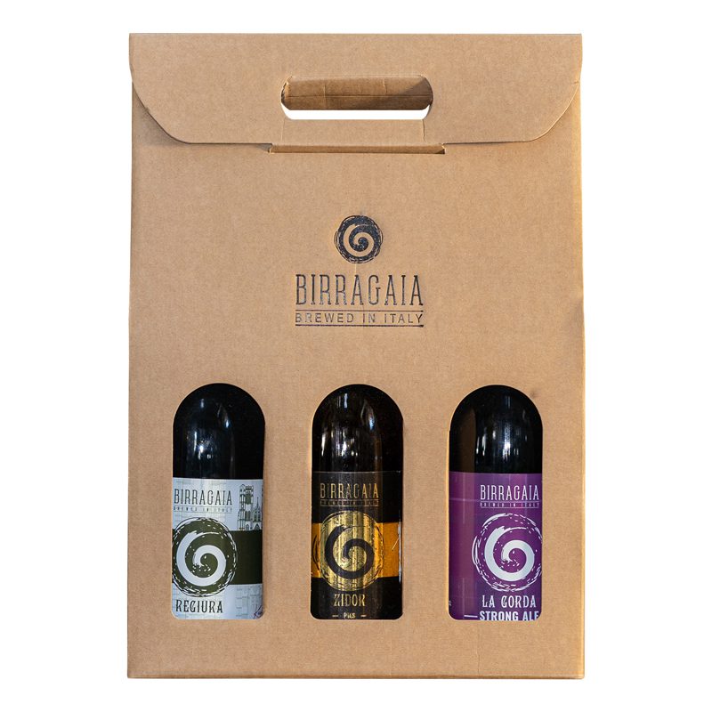 tre bottiglie di Birra Gaia da 75 cl in confezione cartone avana