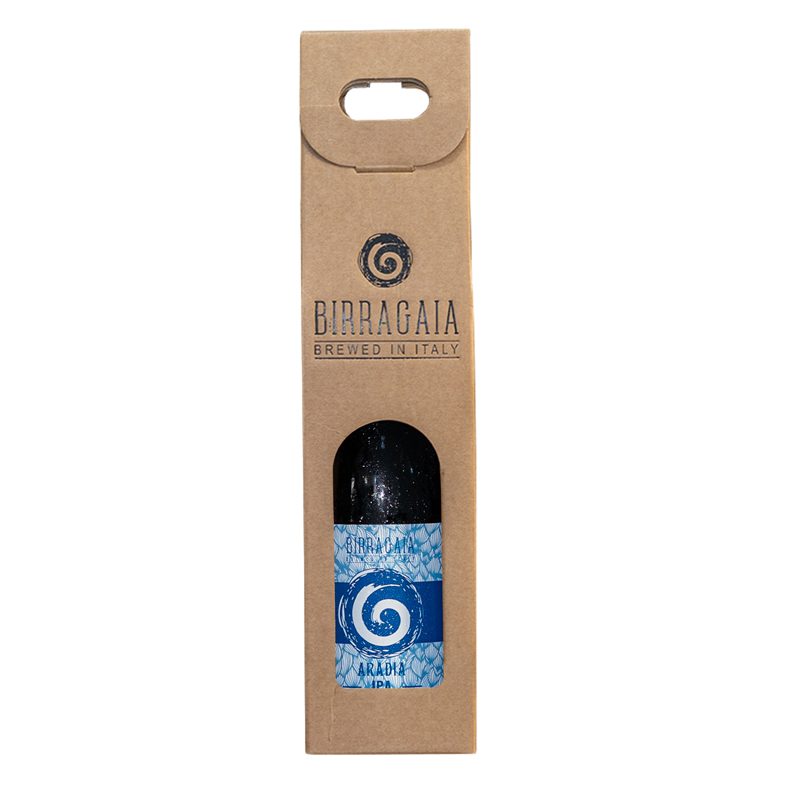una bottiglia di Birra Gaia da 75 cl in confezione cartone avana