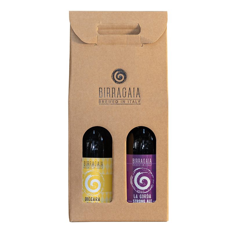 due bottiglie di Birra Gaia da 75 cl in confezione cartone avana